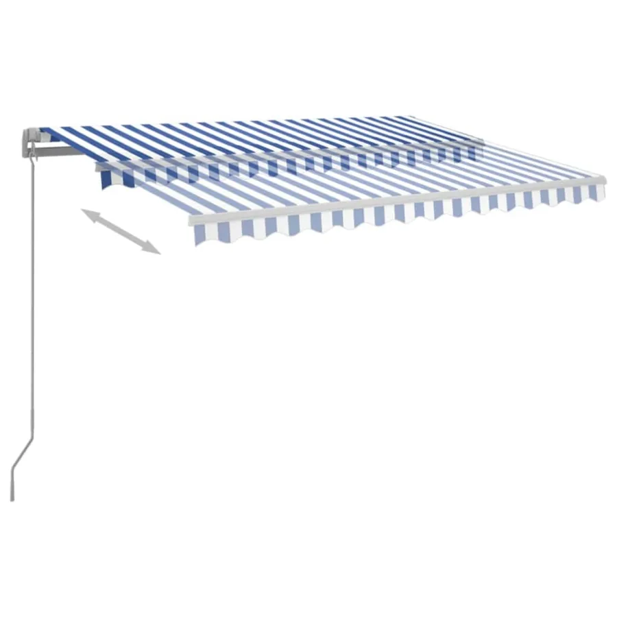Auvent manuel rétractable avec LED 350x250 cm Bleu et blanc - 4