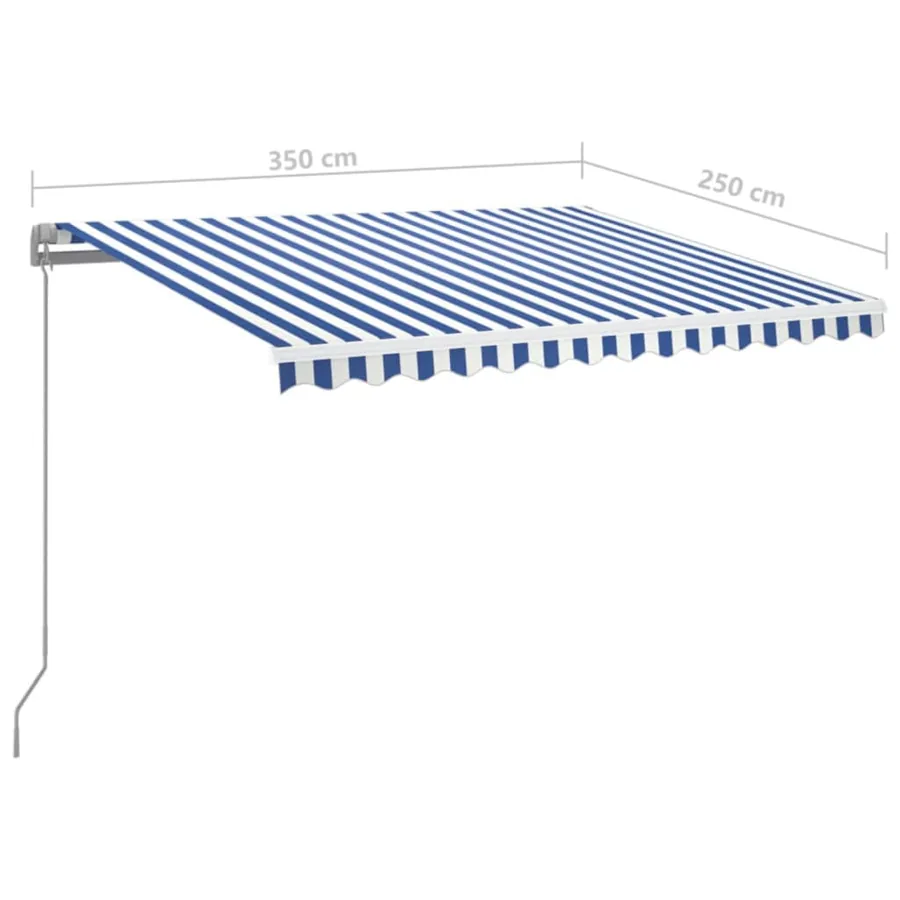 Auvent manuel rétractable avec LED 350x250 cm Bleu et blanc - 7