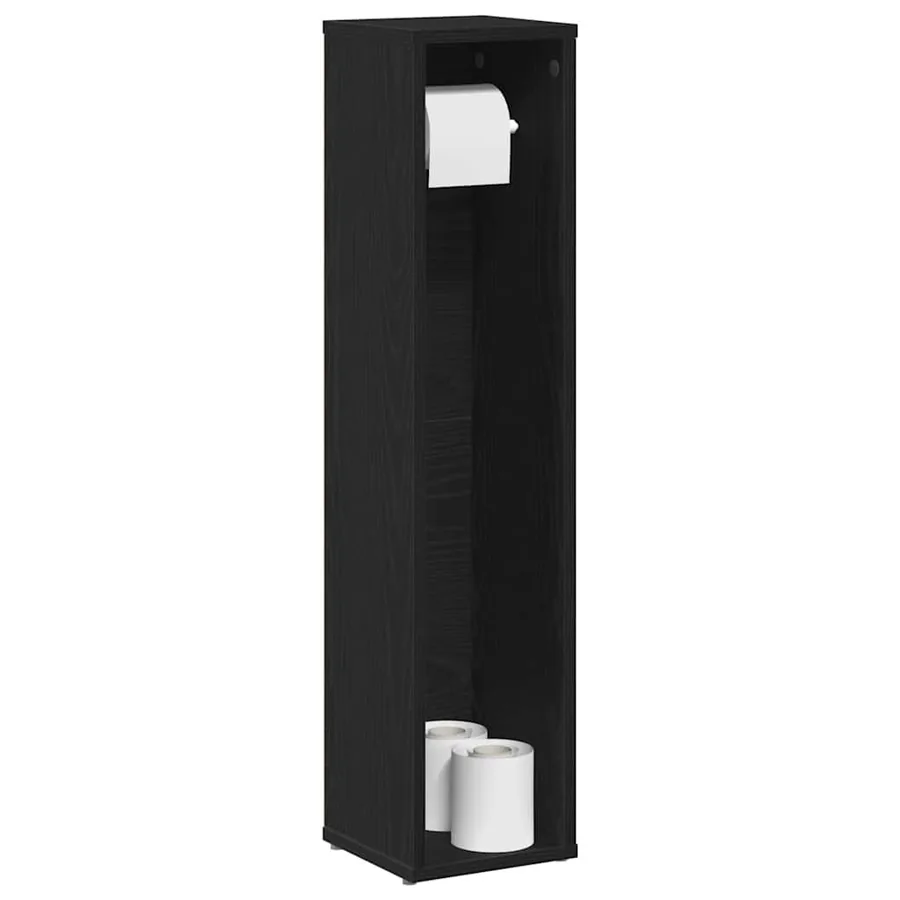 Meuble de salle de bain avec porte-rouleau noir 20,5x20x90 cm