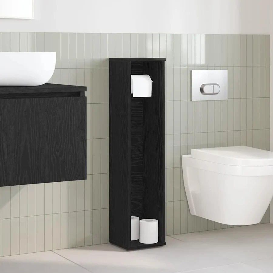 Meuble de salle de bain avec porte-rouleau noir 20,5x20x90 cm - 3