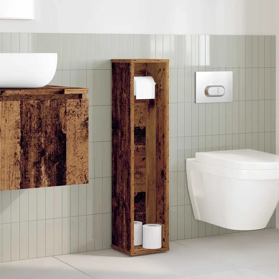 Meuble de salle de bain avec porte-rouleau en bois ancien 20,5 x 20 x 90 cm - 3