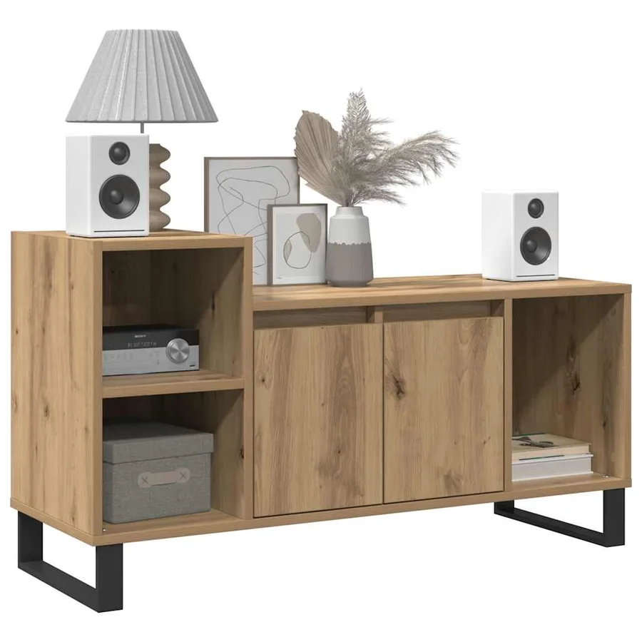 Meuble TV chêne artisanal 100x35x55 cm bois d'ingénierie - 10
