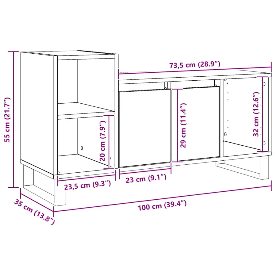 Meuble TV chêne artisanal 100x35x55 cm bois d'ingénierie - 11