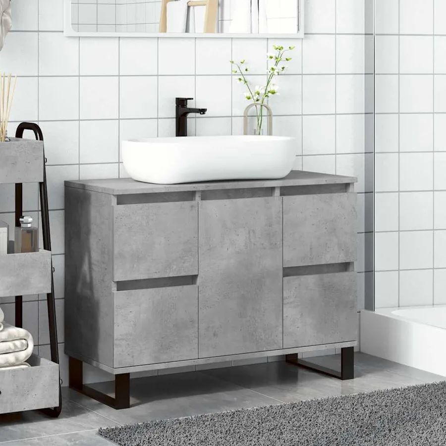Armoire de lavabo salle de bain gris béton 80x33x60 cm - 3