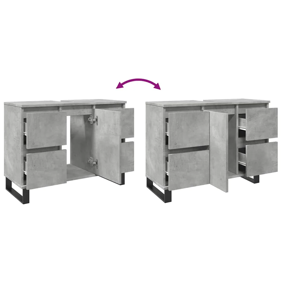 Armoire de lavabo salle de bain gris béton 80x33x60 cm - 9