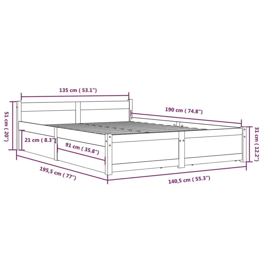 Cadre de lit sans matelas avec tiroirs - 11