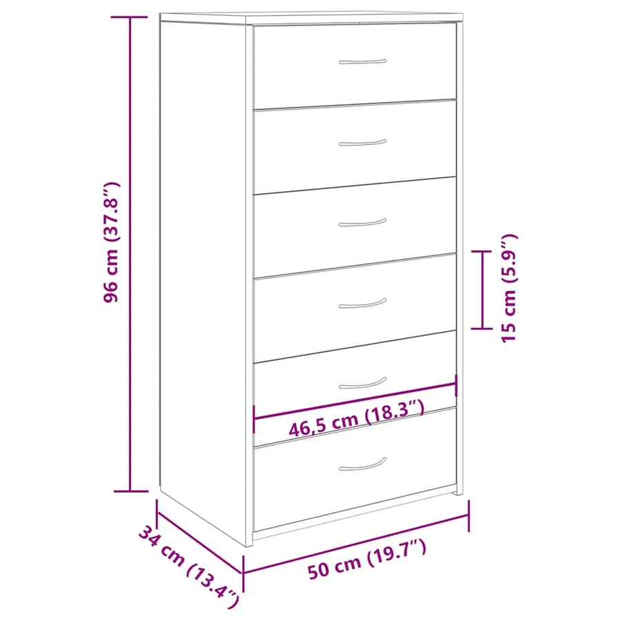 Buffet avec 6 tiroirs vieux bois 50x34x96 cm bois d'ingénierie - 9
