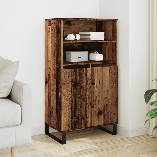 Buffet haut vieux bois 60x36x110 cm bois d'ingénierie