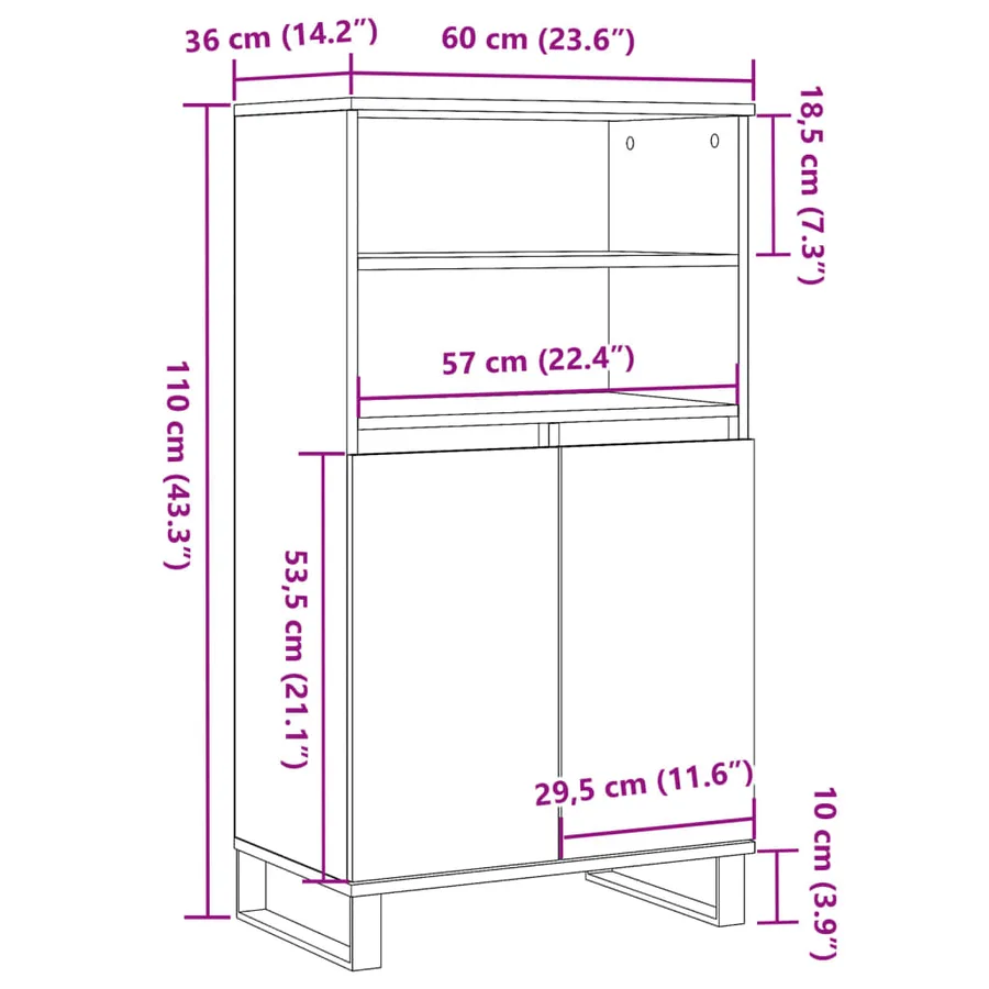 Buffet haut vieux bois 60x36x110 cm bois d'ingénierie - 10
