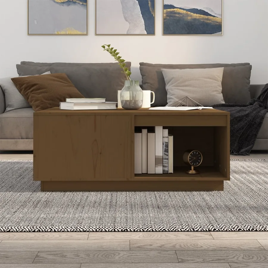 Table basse Marron miel 100x101x40,5 cm Bois massif de pin - 3