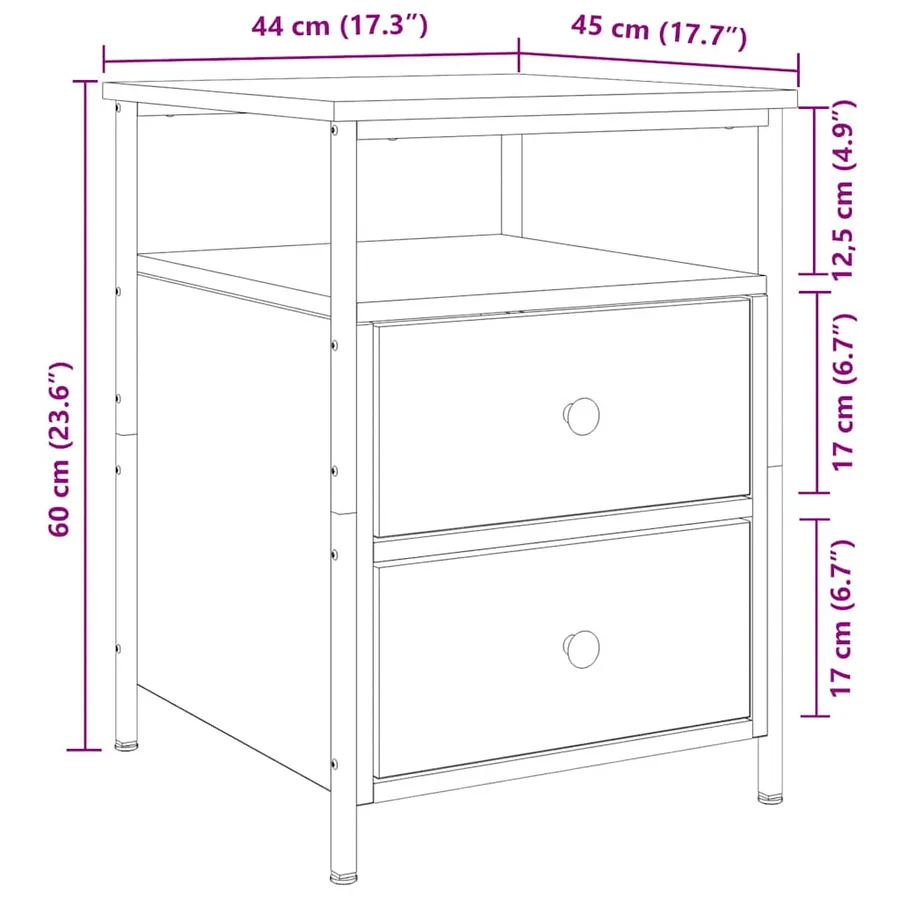 Table de chevet chêne artisanal 44x45x60 cm bois d'ingénierie - 10