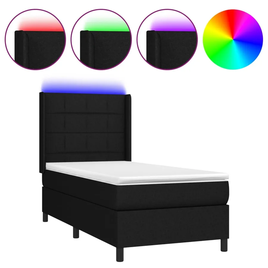 Sommier à lattes de lit matelas LED Noir 80x200cm Tissu - 2