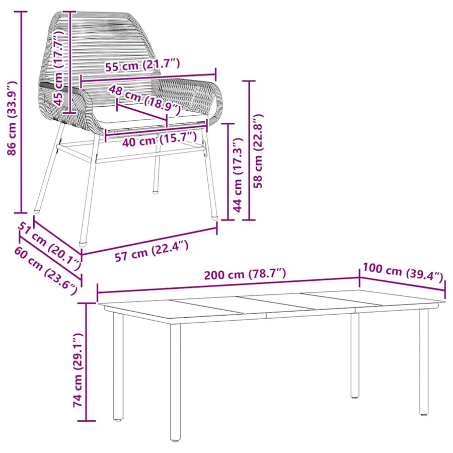 Ensemble à manger jardin coussins 7 pcs gris poly rotin verre - 10