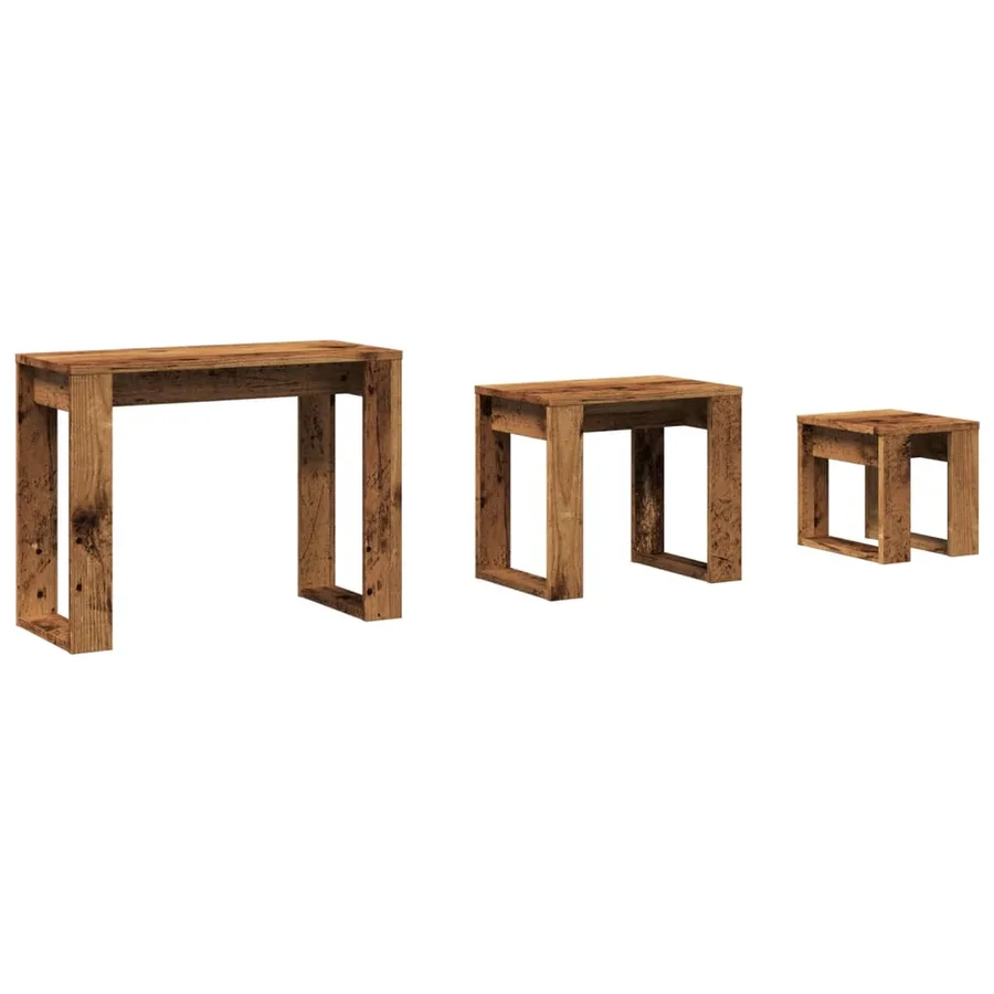 Tables gigognes 3 pcs vieux bois bois d'ingénierie - 2