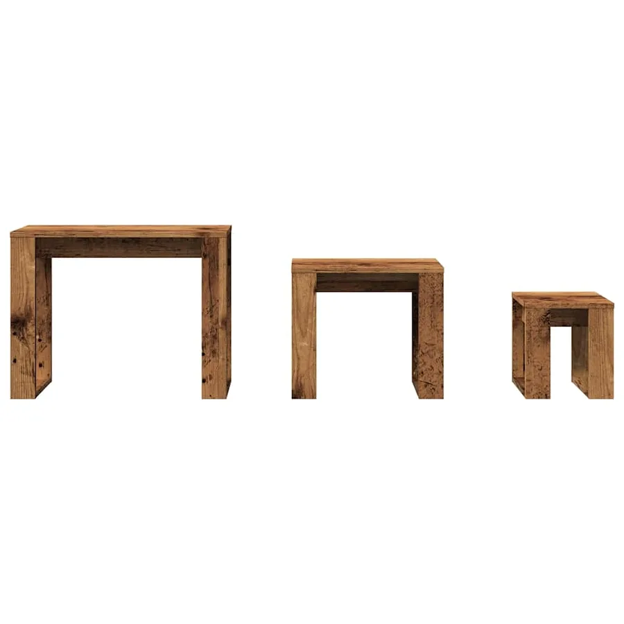 Tables gigognes 3 pcs vieux bois bois d'ingénierie - 4