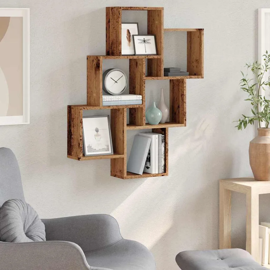 Étagère murale sous forme de cube vieux bois 78x15x93 cm - 3