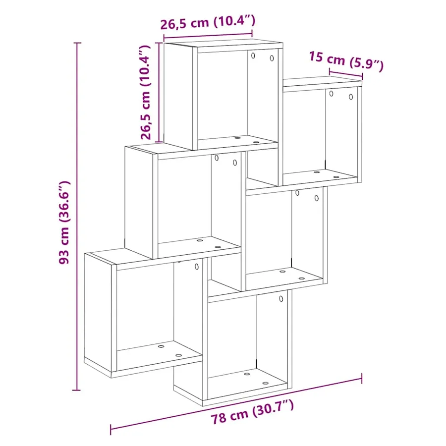 Étagère murale sous forme de cube vieux bois 78x15x93 cm - 9