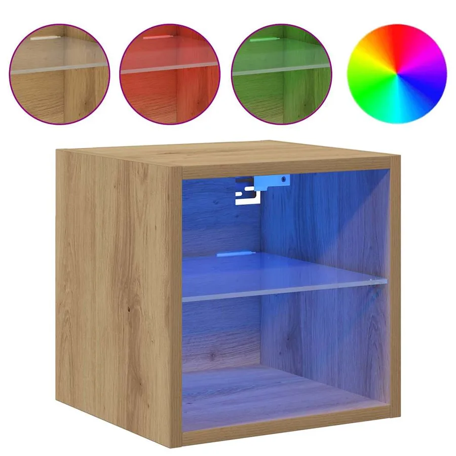 Meubles TV muraux lumières LED 2 pcs chêne artisanal - 2