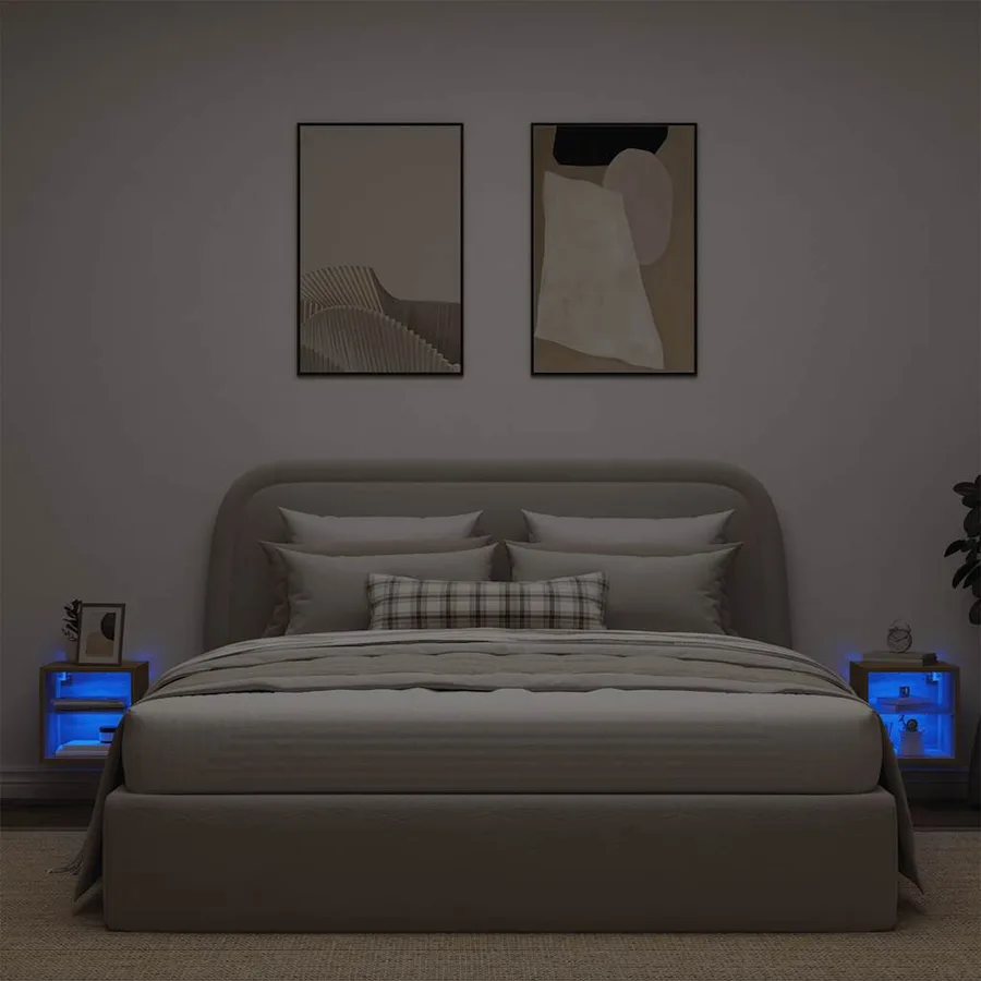 Meubles TV muraux lumières LED 2 pcs chêne artisanal - 3