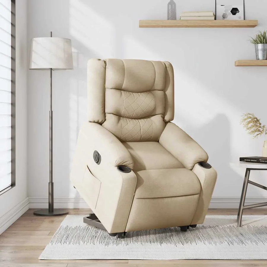 Fauteuil inclinable électrique crème tissu - 2