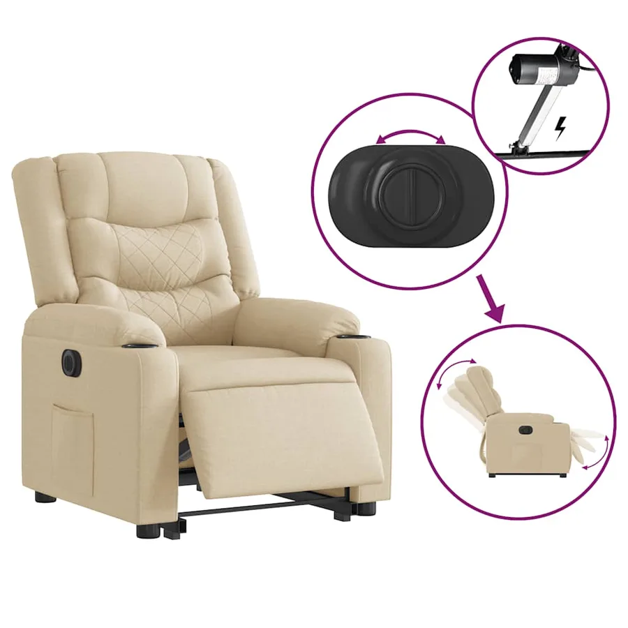 Fauteuil inclinable électrique crème tissu - 9