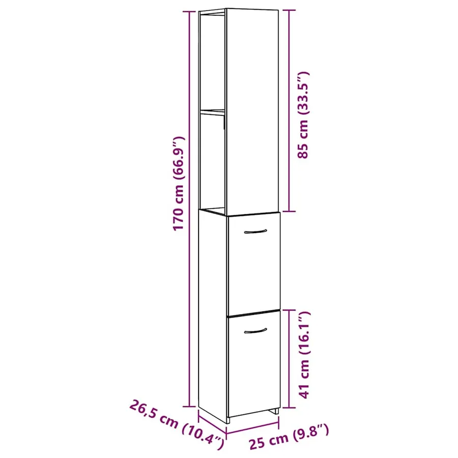 Armoire de salle de bain vieux bois 25x25x170cm bois ingénierie - 10