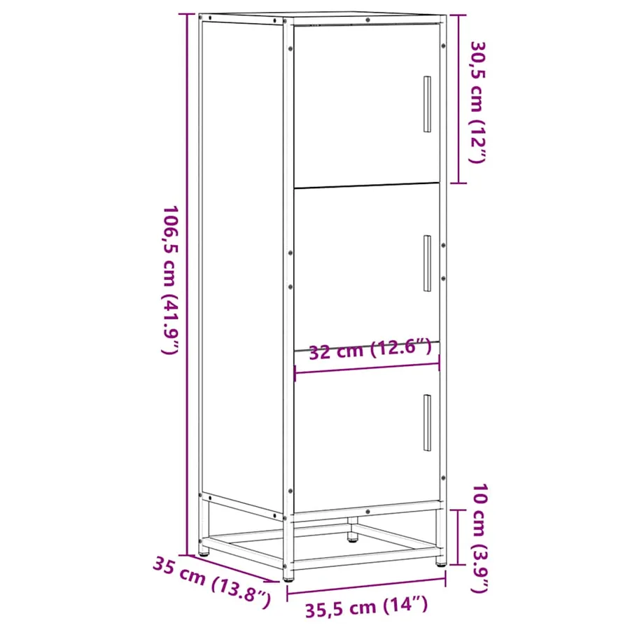 Buffet haut sonoma gris 35,5x35x106,5 cm bois ingénierie métal - 11