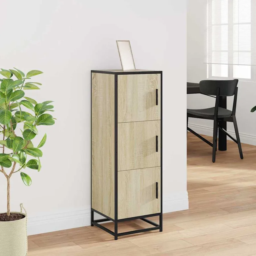 Buffet haut chêne sonoma 35,5x35x106,5 cm bois ingénierie métal - 3