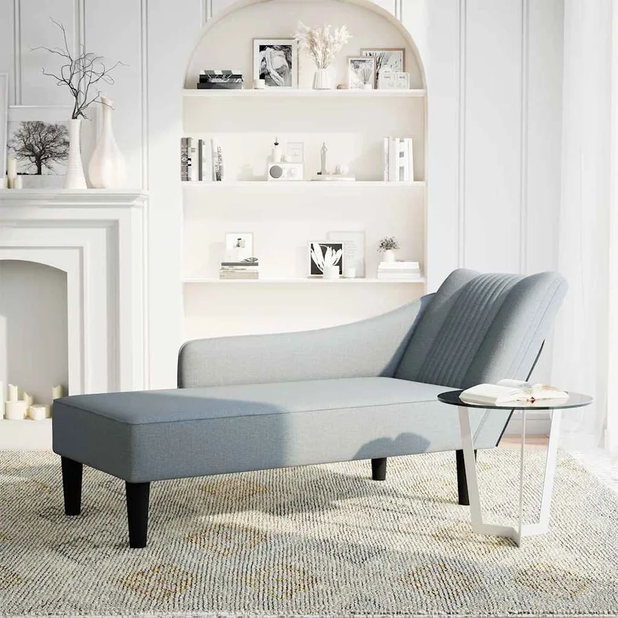 Fauteuil long avec accoudoir droit gris clair tissu - 2
