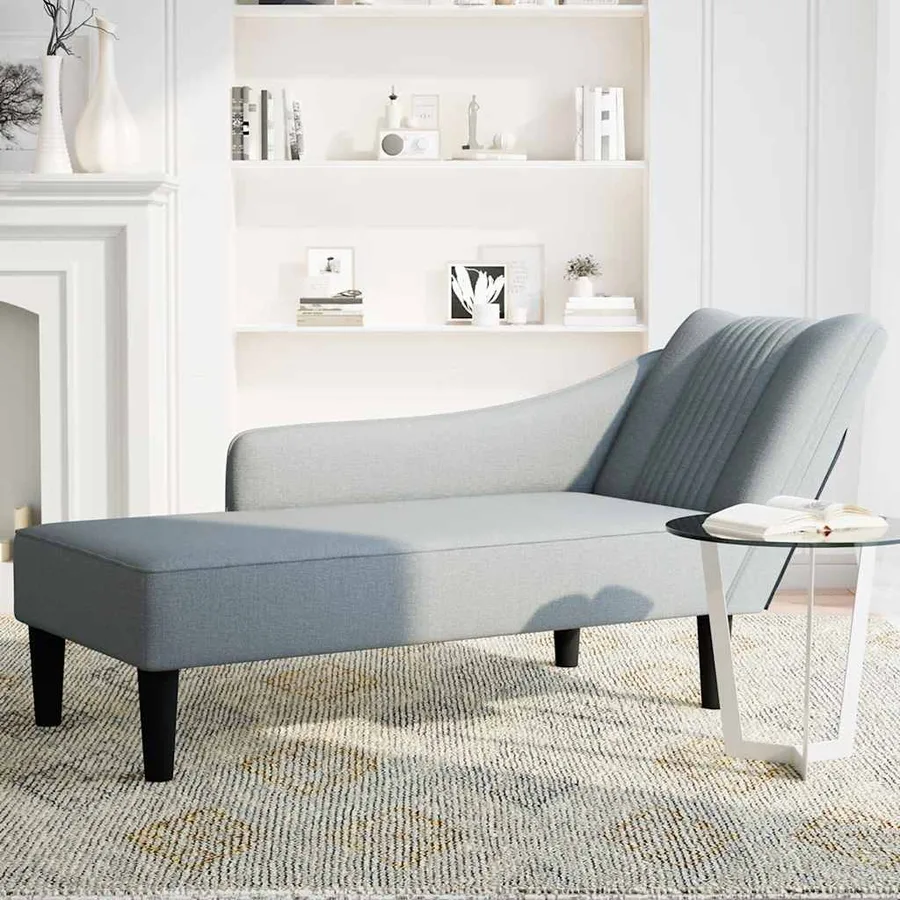 Fauteuil long avec accoudoir droit gris clair tissu - 3