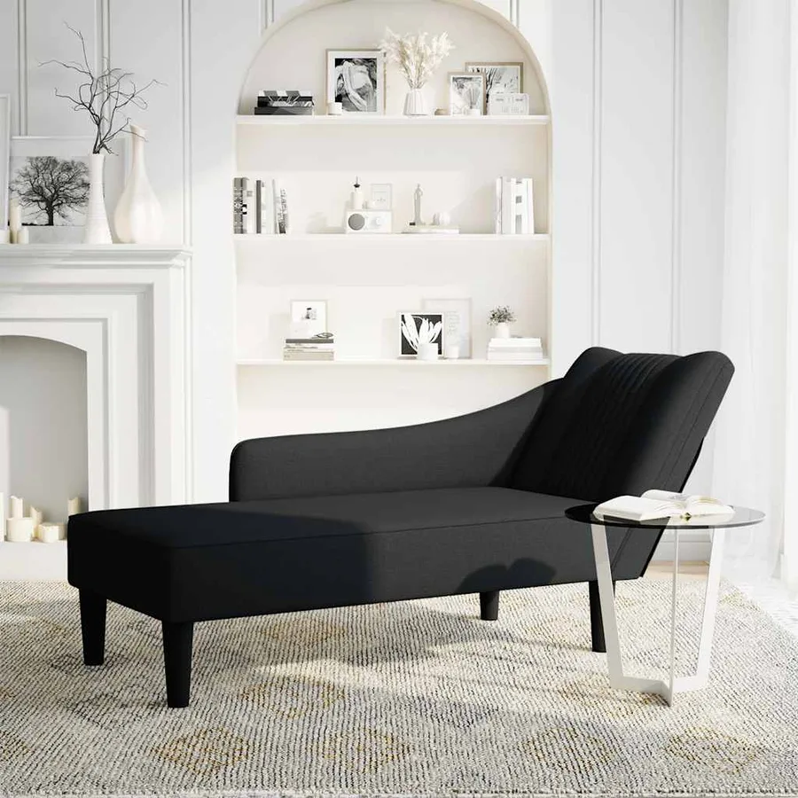 Fauteuil long avec accoudoir droit noir tissu - 2