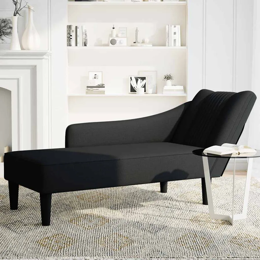 Fauteuil long avec accoudoir droit noir tissu - 3