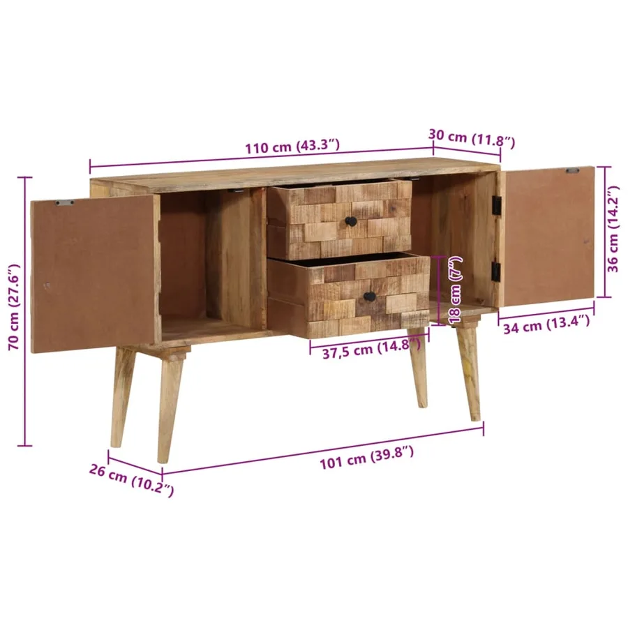Buffet 110x30x70 cm bois massif de manguier - 10