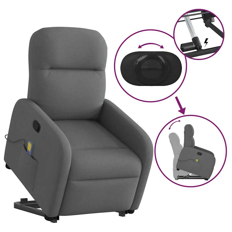 Fauteuil de massage inclinable Gris foncé Tissu - 9