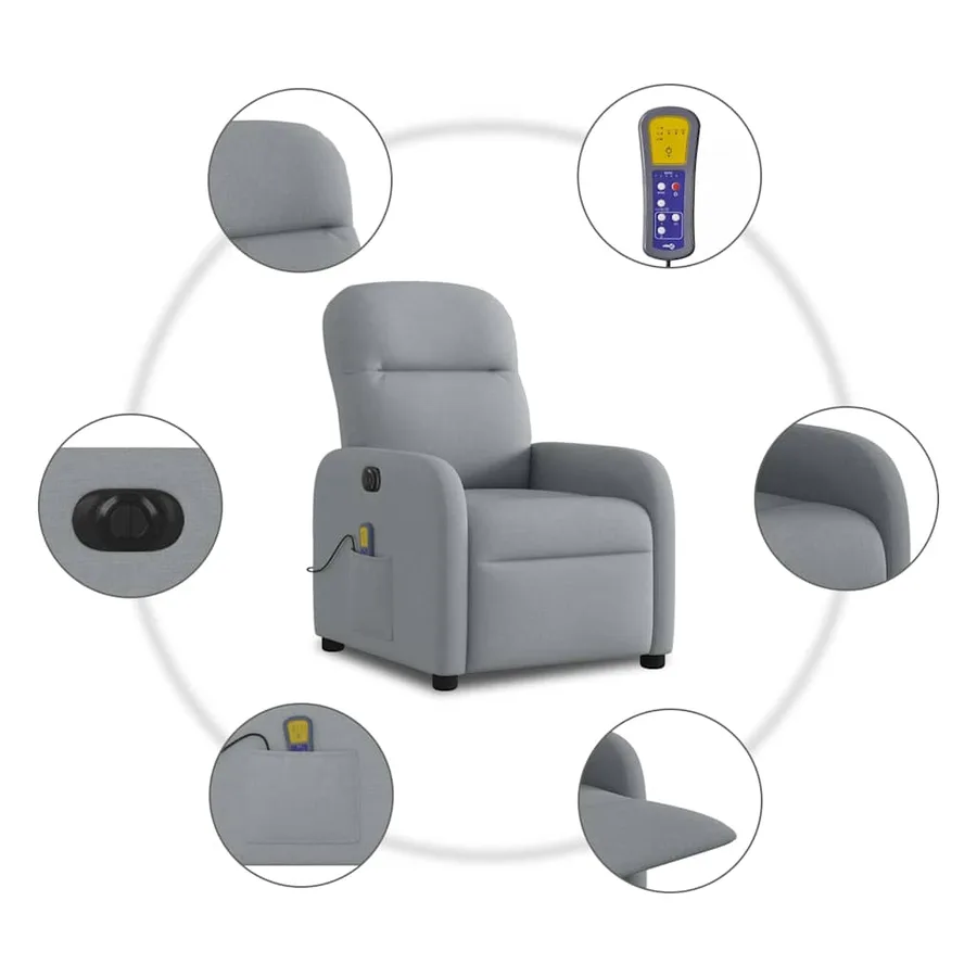Fauteuil de massage inclinable électrique gris clair tissu - 11