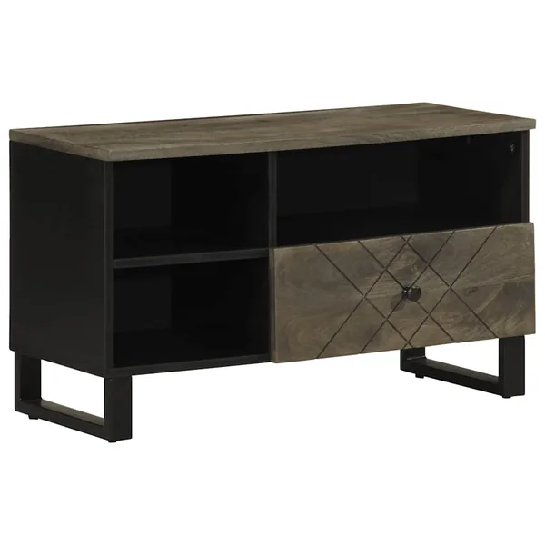 Meuble TV noir 80x33x46 cm bois massif de manguier