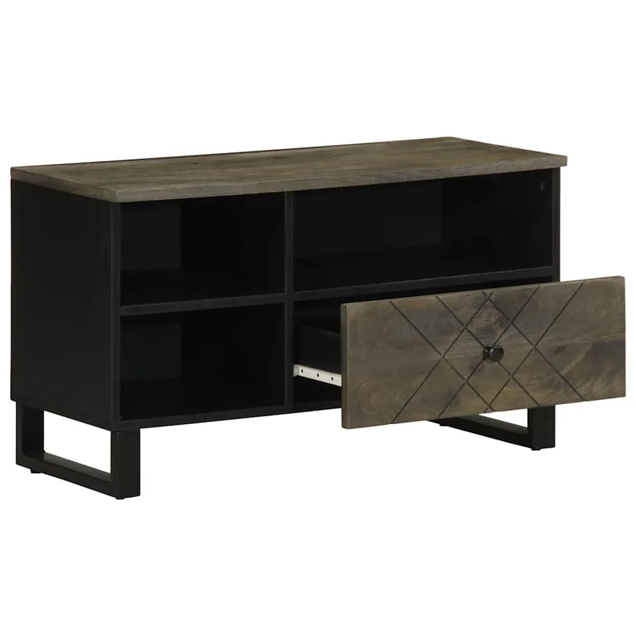 Meuble TV noir 80x33x46 cm bois massif de manguier - 2