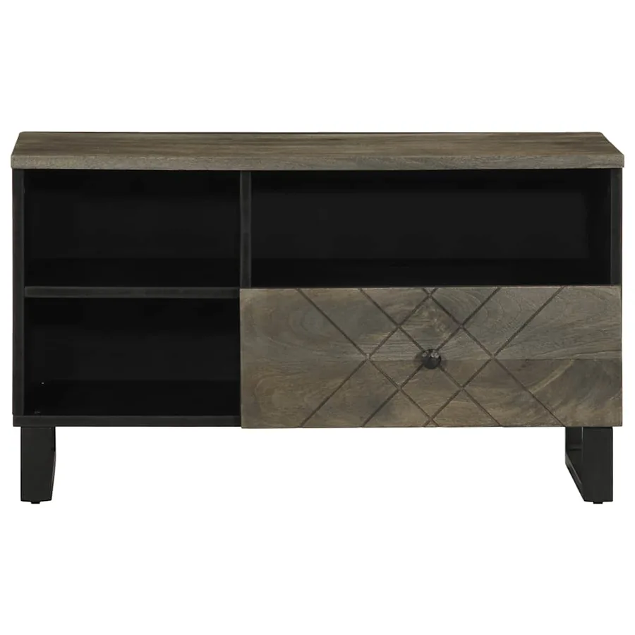 Meuble TV noir 80x33x46 cm bois massif de manguier - 3