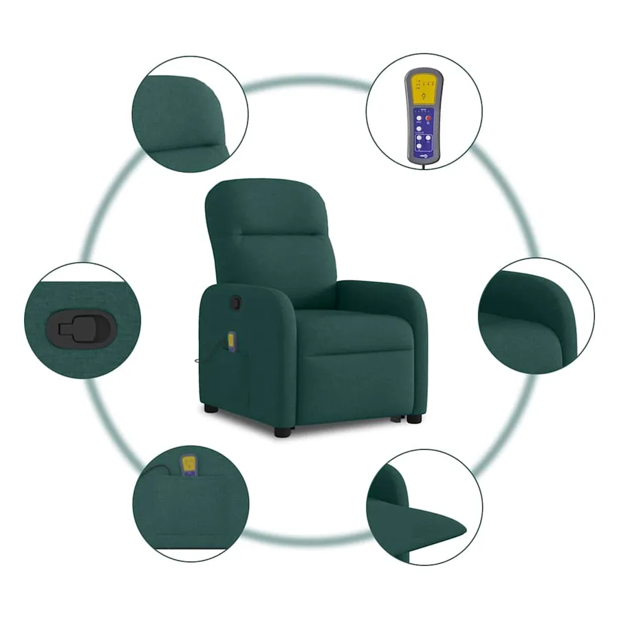 Fauteuil inclinable de massage Vert foncé Tissu - 10