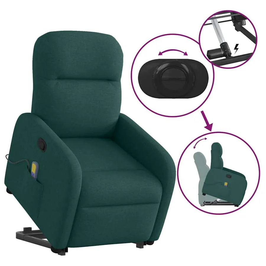 Fauteuil inclinable de massage Vert foncé Tissu - 9