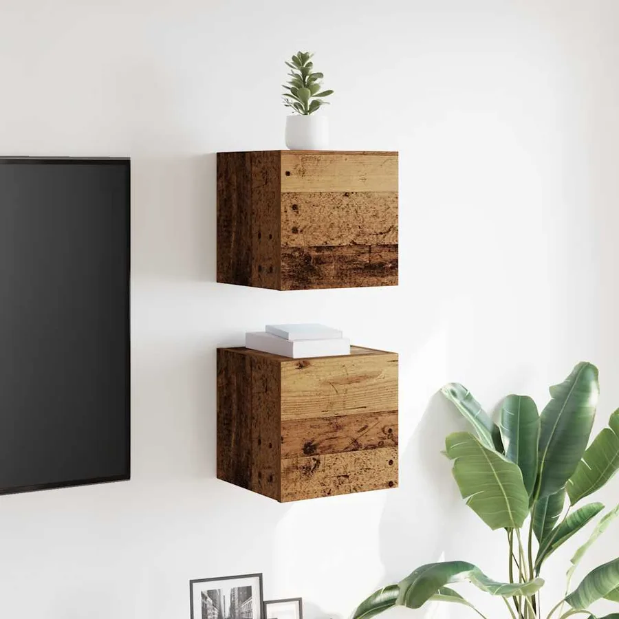 Meuble TV mural 2 pcs vieux bois 30,5x30x30 cm - 3