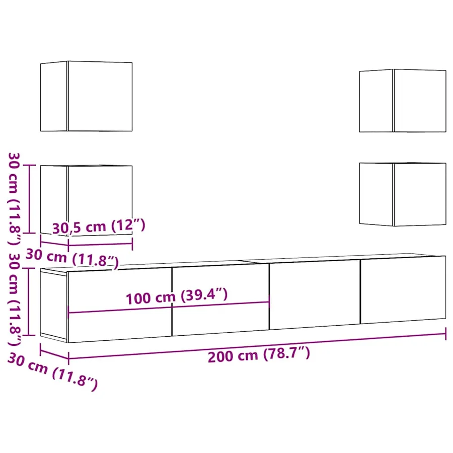 Meubles TV muraux 6 pcs vieux bois bois d'ingénierie - 9