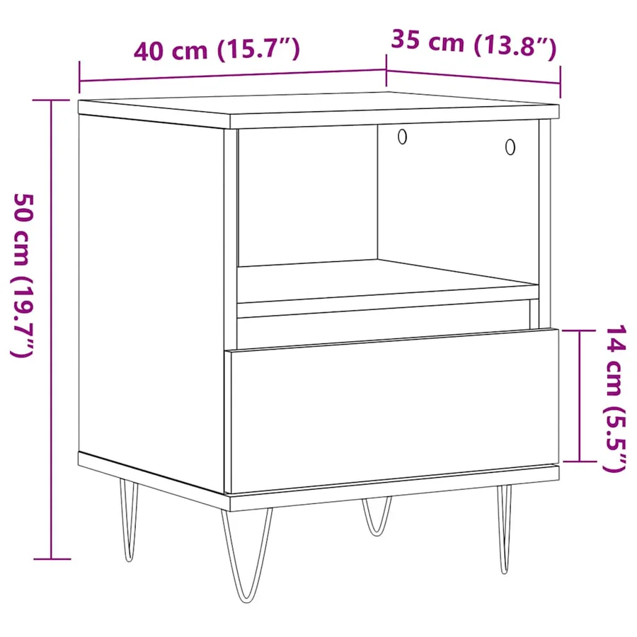 Table de chevet vieux bois 40x35x50 cm bois d’ingénierie - 10
