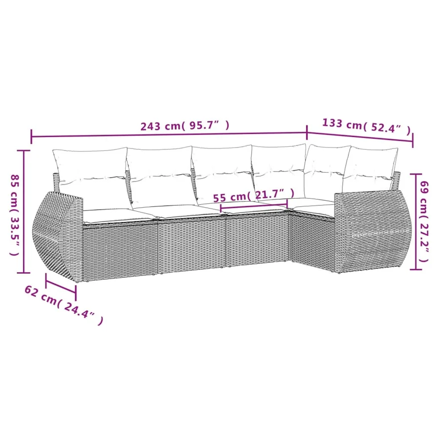 Salon de jardin avec coussins 5 pcs marron résine tressée - 7