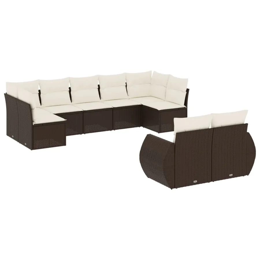 Salon de jardin avec coussins 9 pcs marron résine tressée - 2