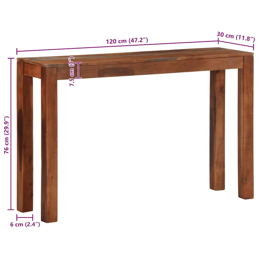 Table console 120x30x76 cm bois massif d'acacia - 9
