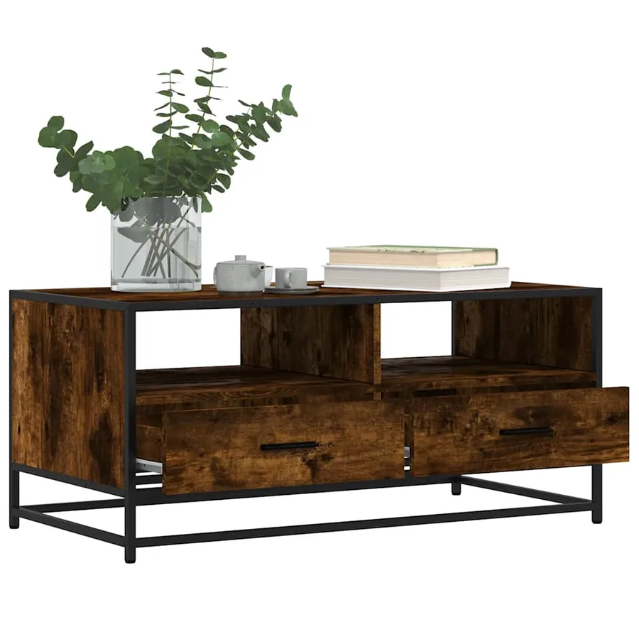 Table basse chêne fumé 100x50x45 cm bois d'ingénierie et métal - 4