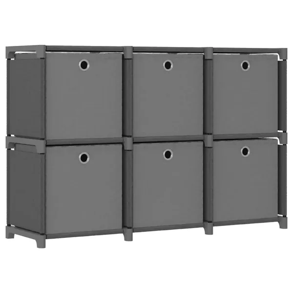 Étagère d'affichage 6 cubes et boîtes Gris 103x30x72,5 cm Tissu