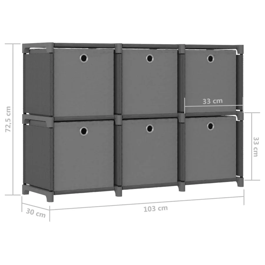 Étagère d'affichage 6 cubes et boîtes Gris 103x30x72,5 cm Tissu - 9