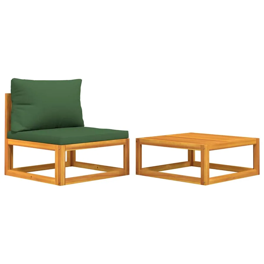 Salon de jardin avec coussins 2 pcs bois massif acacia - 2